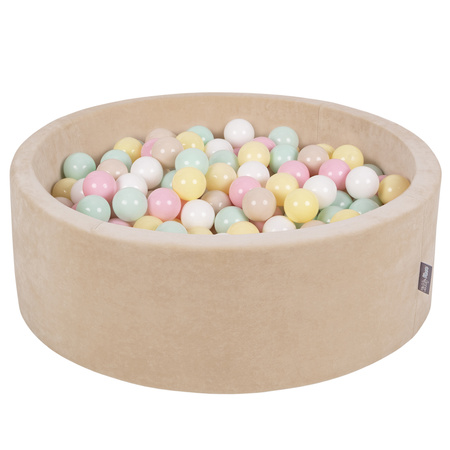 KiddyMoon Suchy basen okrągły VELVET z piłeczkami 7cm Іграшка пінопластовий басейн, бежевий