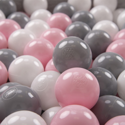 KiddyMoon Plastikowe piłeczki 6cm Іграшка набір кульок, біло-сірий-пудрово-рожевий