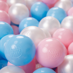 KiddyMoon Plastikowe piłeczki 6cm Іграшка набір кульок, бебі-блакитний – пудрово-рожевий – перлина
