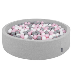 KiddyMoon Suchy basen okrągły z piłeczkami 7cm 120x30 Іграшка пінопластовий басейн, світло-сірий: біло-сірий-пудрово-рожевий