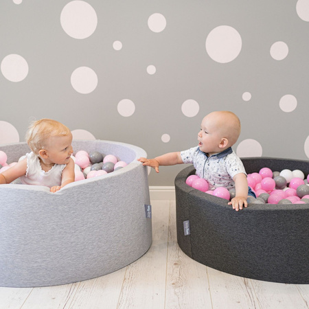KiddyMoon Suchy basen okrągły z piłeczkami 7cm Zabawka basen piankowy, ciemnoszary: szary-biały-róż