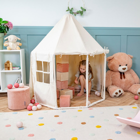 KiddyMoon Namiot dla dzieci NK-002 z piłeczkami 7cm Zabawka namiot dla dzieci, natural: pastelowy beż-łososiowy-biały