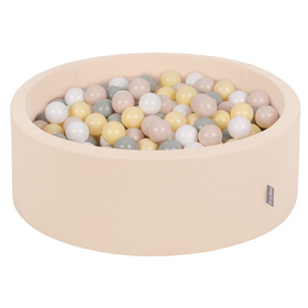 KiddyMoon Suchy basen okrągły z piłeczkami 7cm Іграшка пінопластовий басейн, бежевий