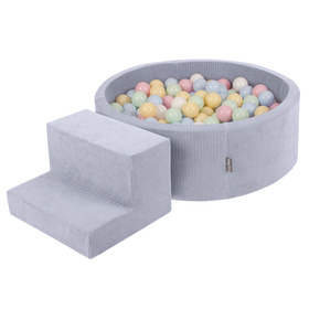 KiddyMoon Piankowy plac zabaw STRIPES PPZP-OK30VS-122 z piłeczkami Іграшка ігровий майданчик, темно-сірий: пастельний блакитний-пастельний жовтий-білий-м’ята-пудрово-рожевий