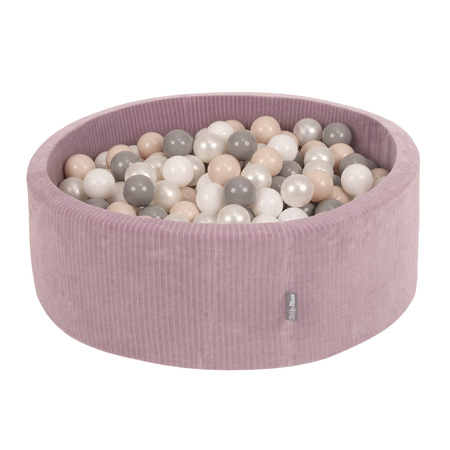 KiddyMoon Suchy basen okrągły STRIPES z piłeczkami 7 cm Іграшка пінопластовий басейн, фіолетовий: пастельний бежево-біло-перлинно-сірий