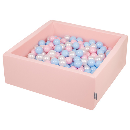 KiddyMoon Suchy basen kwadratowy z piłeczkami 7cm Іграшка пінопластовий басейн, рожевий: babyblue-пудрово-рожевий-перлина