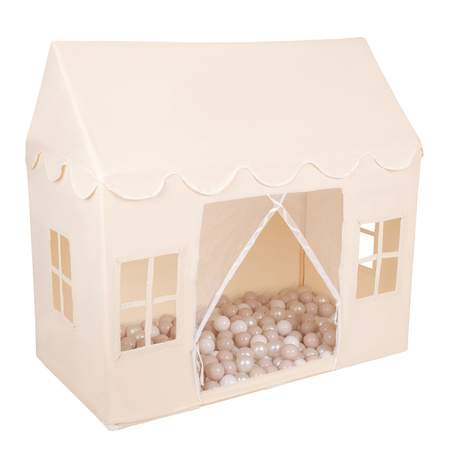 KiddyMoon Domek dla dzieci PH-001 z piłeczkami 7cm Zabawka namiot dla dzieci, natural: pastelowy beż-biały-perła
