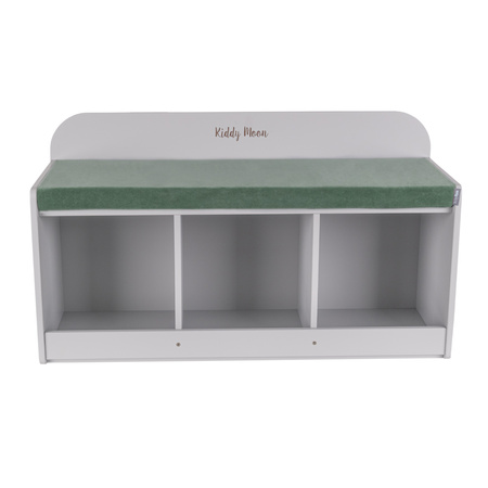 KiddyMoon Ławka z materacem BN-001 Mebel z półkami, szary/zieleń lasu