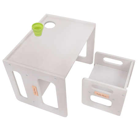 KiddyMoon Stolik + krzesło TC-001 Mebel zestaw mebelków, MDF grey