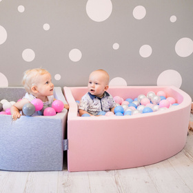KiddyMoon Suchy basen okrągły z piłeczkami 7cm Zabawka basen piankowy, różowy: babyblue-pudrowy róż-perła