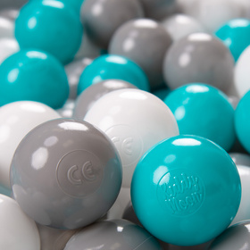 KiddyMoon Plastikowe piłeczki 6cm Іграшка набір кульок, сірий-білий-бірюзовий