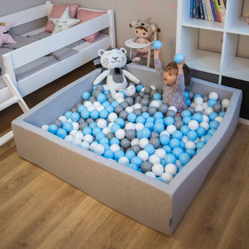 KiddyMoon Plastikowe piłeczki 6cm Zabawka zestaw kulek, szary-biały-babyblue
