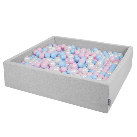 KiddyMoon Suchy basen kwadratowy z piłeczkami 7cm 120x30 Іграшка пінопластовий басейн, світло-сірий: бебі-блю-пудрово-рожевий-перлинний