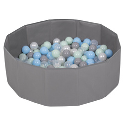 Suchy basen składany BS-100X z piłeczkami 6cm Zabawka kojec, szary: perła-szary-transparent-babyblue-mięta