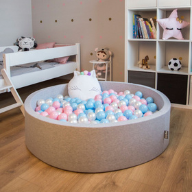 KiddyMoon Suchy basen trójkątny z piłeczkami 7cm Zabawka basen piankowy, jasnoszary: babyblue-pudrowy róż-perła