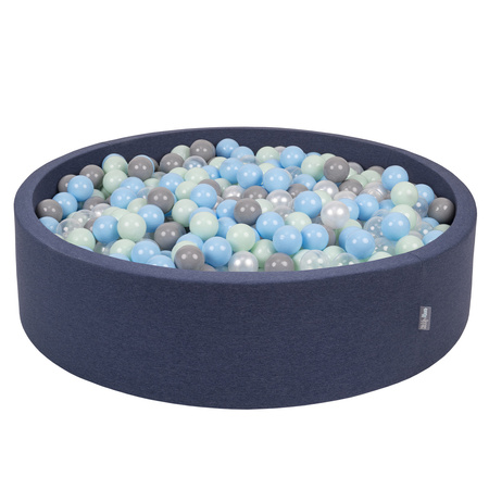 KiddyMoon Suchy basen okrągły z piłeczkami 7cm 120x30 Іграшка пінопластовий басейн, темно-синій: перлинно-сірий-прозорий-блакитний-м'ята