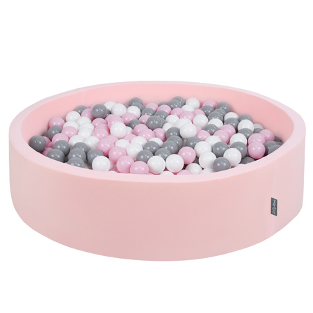 KiddyMoon Suchy basen okrągły z piłeczkami 7cm 120x30 Іграшка пінопластовий басейн, рожевий: біло-сірий-пудрово-рожевий