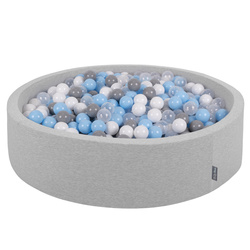 KiddyMoon Suchy basen okrągły z piłeczkami 7cm 120x30 Іграшка пінопластовий басейн, світло-сірий: сірий-білий-прозорий-блакитний