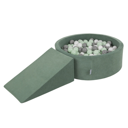 KiddyMoon Piankowy plac zabaw VELVET PPZP-OK30V-112 z piłeczkami Іграшка ігровий майданчик, зелень лісу: біло-сірий-м’ята