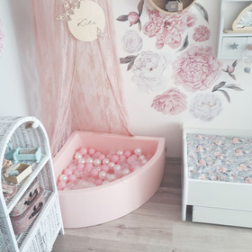 KiddyMoon Suchy basen okrągły z piłeczkami 7cm Zabawka basen piankowy, różowy: pudrowy róż-perła-transparent