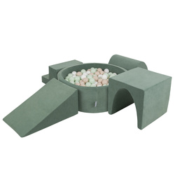 KiddyMoon Piankowy plac zabaw VELVET PPZP-OK30V-125 z piłeczkami Іграшка ігровий майданчик, зелень лісу: пастельний бежево-біло-м’ятний