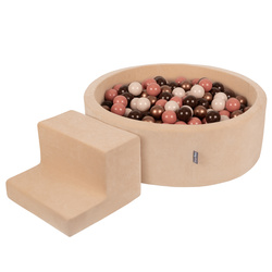 KiddyMoon Piankowy plac zabaw VELVET PPZP-OK30V-122 z piłeczkami Іграшка ігровий майданчик, пісочний беж: коричнево-мідний-пастельний беж-лососевий