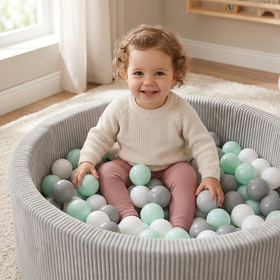 KiddyMoon Suchy basen okrągły ANAFI z piłeczkami 7cm Іграшка пінопластовий басейн, світло-сірий