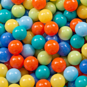 KiddyMoon Suchy basen okrągły z piłeczkami 7cm Zabawka basen piankowy, różowy: jasny zielony-pomarańcz-turkus-niebieski-babyblue-żółty