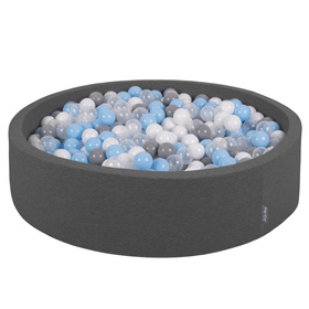 KiddyMoon Suchy basen okrągły z piłeczkami 7cm 120x30 Іграшка пінопластовий басейн, темно-сірий: сірий-білий-прозорий-блакитний