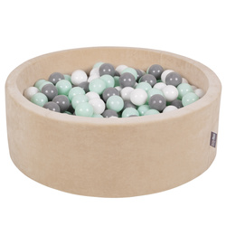 KiddyMoon Suchy basen okrągły VELVET z piłeczkami 7cm Іграшка пінопластовий басейн, бежевий