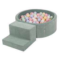 KiddyMoon Piankowy plac zabaw STRIPES PPZP-OK30VS-122 z piłeczkami Zabawka plac zabaw, zielony: pastelowy niebieski-pastelowy żółty-biały-mięta-pudrowy róż
