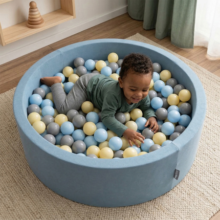 KiddyMoon Suchy basen okrągły z piłeczkami 7cm Іграшка пінопластовий басейн, блакитний: пастельний блакитний-пастельний жовтий-сірий