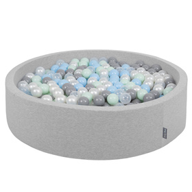 KiddyMoon Suchy basen okrągły z piłeczkami 7cm 120x30 Іграшка пінопластовий басейн, світло-сірий: перлинно-сірий-прозорий-дитячо-блакитний-м’ята