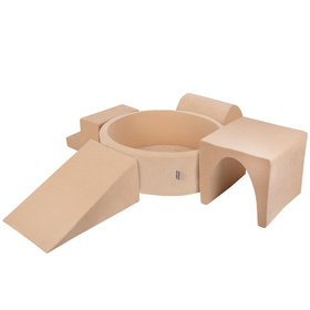 KiddyMoon Piankowy plac zabaw VELVET PPZP-OK30V-125 z piłeczkami Іграшка ігровий майданчик, Пісочний беж: пастельний бежево-лососево-білий