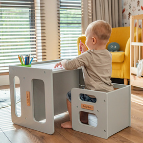 KiddyMoon Stolik + krzesło TC-001 Меблі комплект меблів, Сірий МДФ