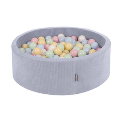 KiddyMoon Suchy basen okrągły STRIPES z piłeczkami 7 cm Іграшка пінопластовий басейн, темно-сірий: пастельний блакитний-пастельний жовтий-білий-м'ята-пудрово-рожевий