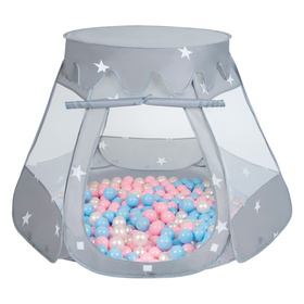 Namiot zamek NZ-100X z piłeczkami 6cm Іграшка намет для дітей, сірий: baby blue — пудрово-рожевий — перлина