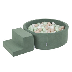 KiddyMoon Piankowy plac zabaw VELVET PPZP-OK30V-122 z piłeczkami Іграшка ігровий майданчик, зелень лісу: пастельний бежево-біло-м’ятний