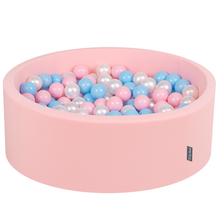 KiddyMoon Suchy basen okrągły z piłeczkami 7cm Іграшка пінопластовий басейн, рожевий: baby blue – пудровий рожевий – перлина