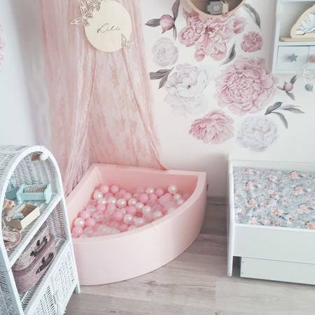 KiddyMoon Suchy basen okrągły z piłeczkami 7cm Іграшка пінопластовий басейн, рожевий: пудровий рожево-перламутровий-прозорий