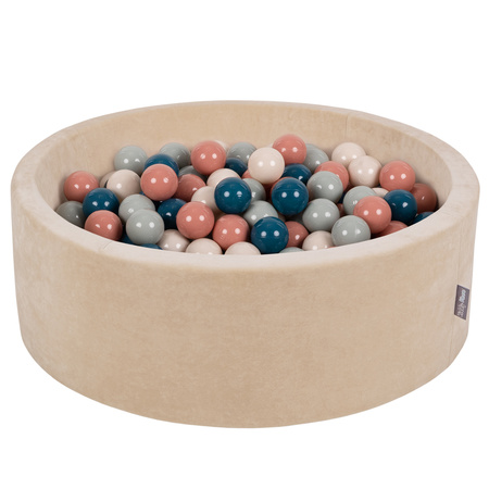 KiddyMoon Suchy basen okrągły VELVET z piłeczkami 7cm Іграшка пінопластовий басейн, бежевий