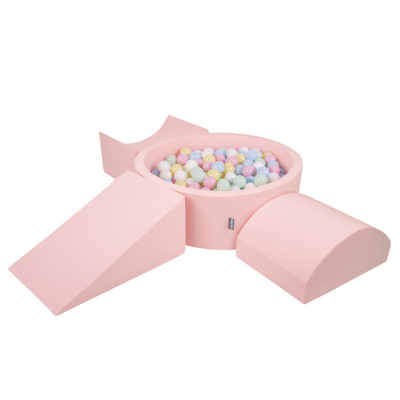 KiddyMoon Piankowy plac zabaw PPZP-OK30D-114 z piłeczkami Іграшка ігровий майданчик, рожевий: пастельний синій-пастельний жовтий-білий-м’ята-пудрово-рожевий