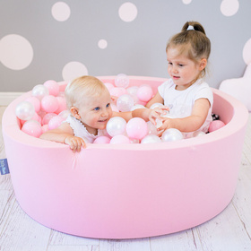 KiddyMoon Suchy basen okrągły z piłeczkami 7cm Іграшка пінопластовий басейн, рожевий: пудровий рожево-перламутровий-прозорий