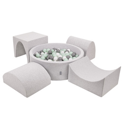 KiddyMoon Piankowy plac zabaw PPZP-OK30D-135 z piłeczkami Іграшка ігровий майданчик, світло-сірий: білий-сірий-м’ята