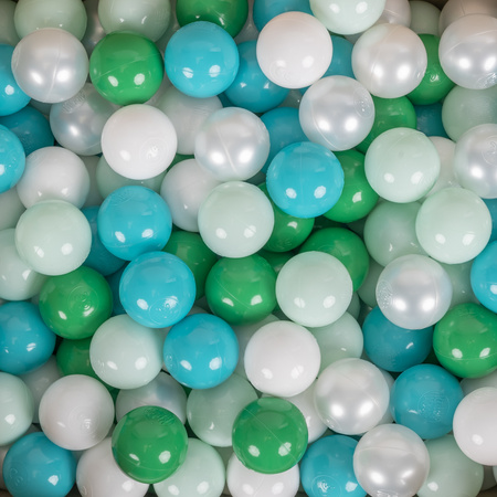 KiddyMoon Plastikowe piłeczki 6cm Zabawka zestaw kulek, turkus-biały-perła-zielony-mięta