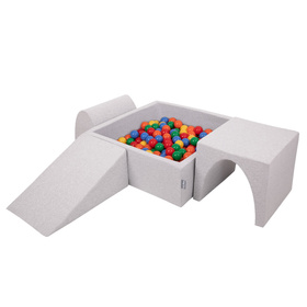KiddyMoon Piankowy plac zabaw PPZP-KW30D-124 z piłeczkami Іграшка ігровий майданчик, світло-сірий: жовто-зелено-синьо-червоний-помаранчевий