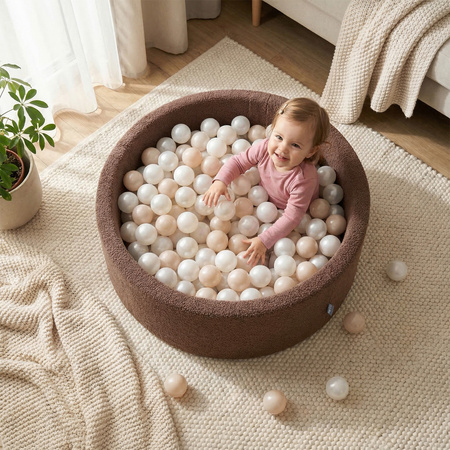 KiddyMoon Suchy basen okrągły TEDDY z piłeczkami 7cm Іграшка пінопластовий басейн, коричневий: м’ята-коричневий