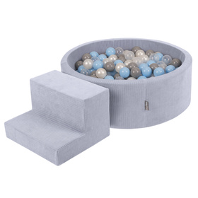 KiddyMoon Piankowy plac zabaw STRIPES PPZP-OK30VS-122 z piłeczkami Іграшка ігровий майданчик, темно-сірий: перлинно-сірий-прозорий-блакитний