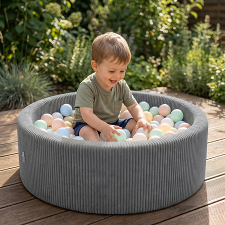 KiddyMoon Suchy basen okrągły ANAFI z piłeczkami 7cm Іграшка пінопластовий басейн, темно-сірий