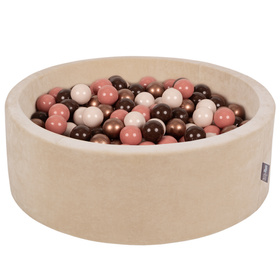 KiddyMoon Suchy basen okrągły VELVET z piłeczkami 7cm Іграшка пінопластовий басейн, бежевий
